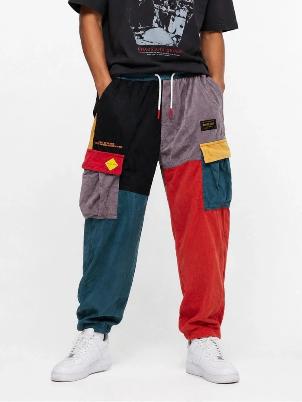 Aelfric Eden Colorblock Utility Cargo Pants - Red/Teal/Black/Gray/Yellow